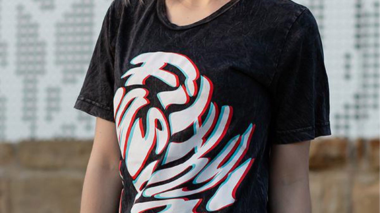 Filthy Casual 3-d print on mineral wash black t-shirt 